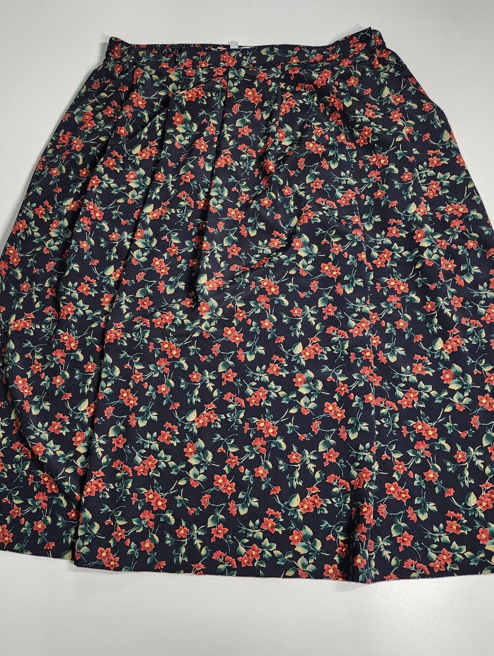Vintage Russ Floral Midi Skirt Black Ditsy Print A-Line Size 16 Cottagecore